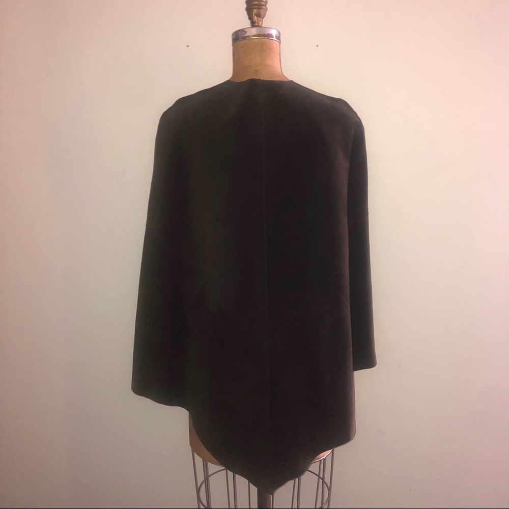 Theory] Dark Chocolate Leather Cape Poncho Jacket - Picture 6 of 9